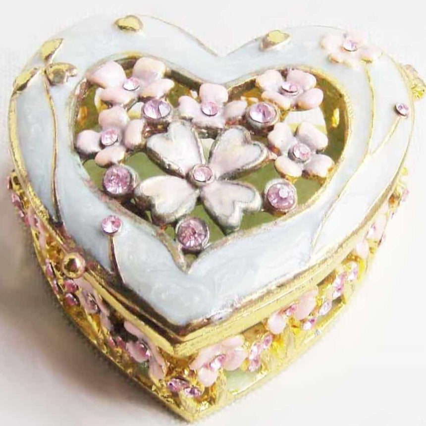 Vintage selling Heart Jewelry Trinket Box with Floral Design & Gold Edging