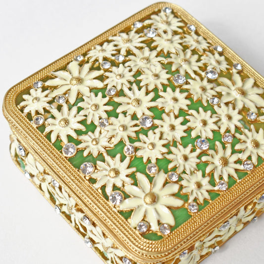 WHITE DAISIES with GREEN inside, GOLD Trinket Box- Jamagrasha Customized Item