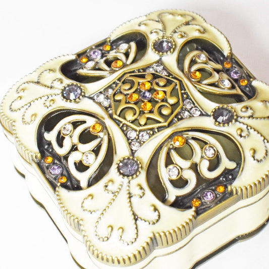 Trinket Box - "Antique Bronze" Lavender Crystals, Cream Enamel, Trinket Box- Jamagrasha Customized Item