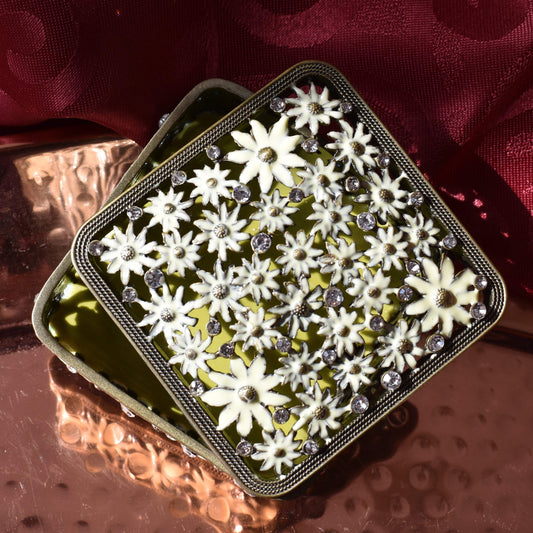 Trinket Box - "Antique Bronze" /Yellow, Square, Enamel & Rhinestone, Trinket Box- Jamagrasha Customized Item