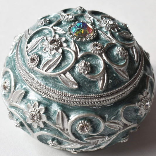 Trinket Box - "Silver" & Pearlized Green Enamel, Trinket Box, Medium - Jamagrasha Customized Item